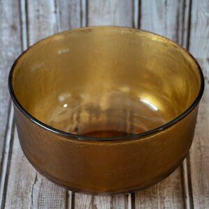 Vintage French Amber Textured Glass Mixing Serving Bowl - 1970s Mid-Century